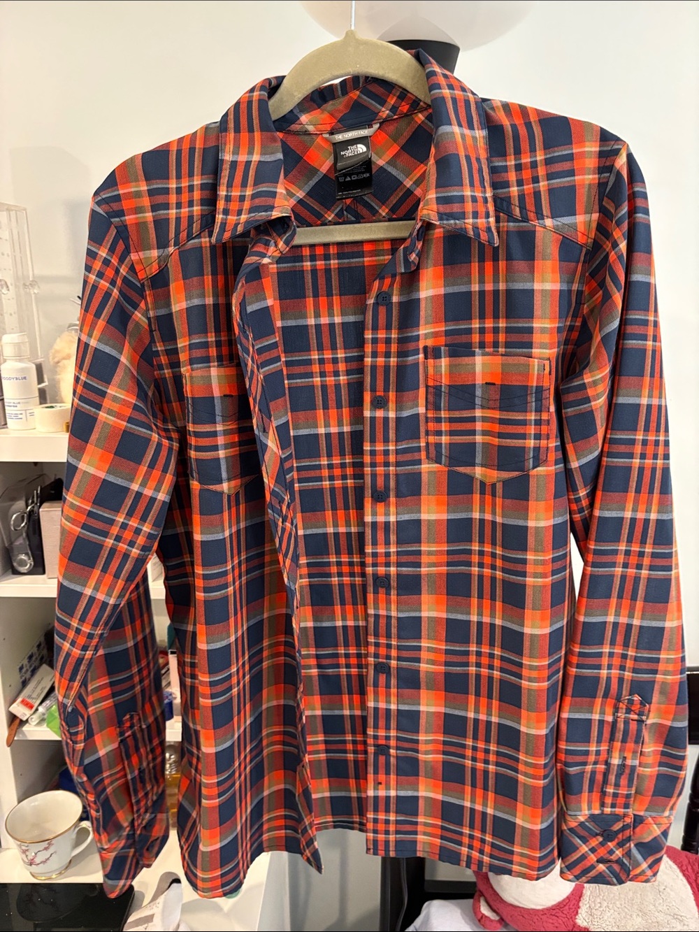 The North Face Men’s Orange & Navy Plaid Button-Down Shirt